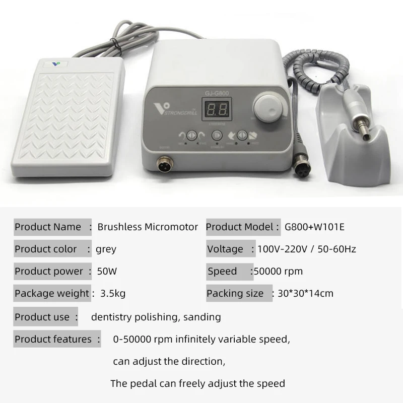 High Speed Grinding and Polishing Machine Kit, Micro Motor, 50000RPM, G800, W101E, Speed Pedal, Clínica Dentária, Frete Grátis