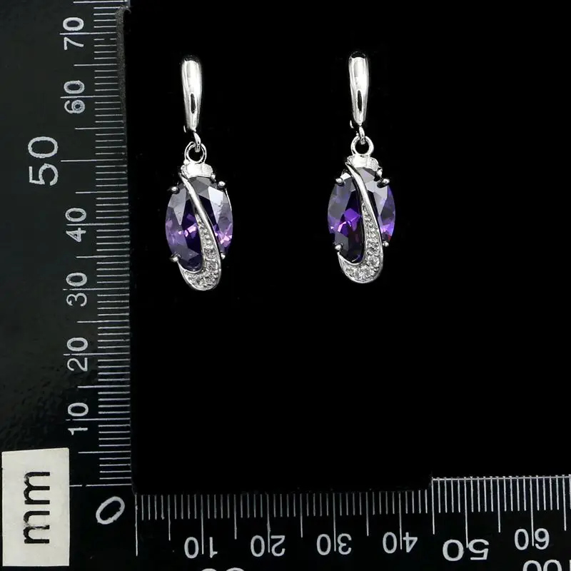 925 Sterling Silver Bridal Earrings for Women Purple Cubic Zirconia White Crystal Jewelry