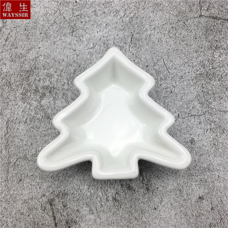 Christmas Tree Shaped Porcelain Snack Dish, Buffet Cake Plate, Cheese Oil, Washabi Ceramics Dinner Dish, Cafe Shop Hotel, 6Pcs