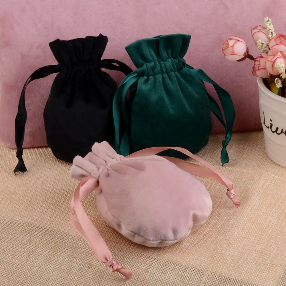 5pcs 8x10/10x13/13x16cm Soft Velvet Gift Bags Gourd Shape Jewelry Packaging Bags Wedding Party Present Drawable Packing Bags