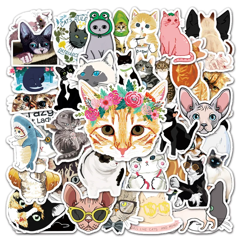 

10/30/50pcs Kawaii Cute Animal Cat Cartoon Graffiti Stickers Notebook Window Wall Water Cup Trolley Popular Computer Scooter