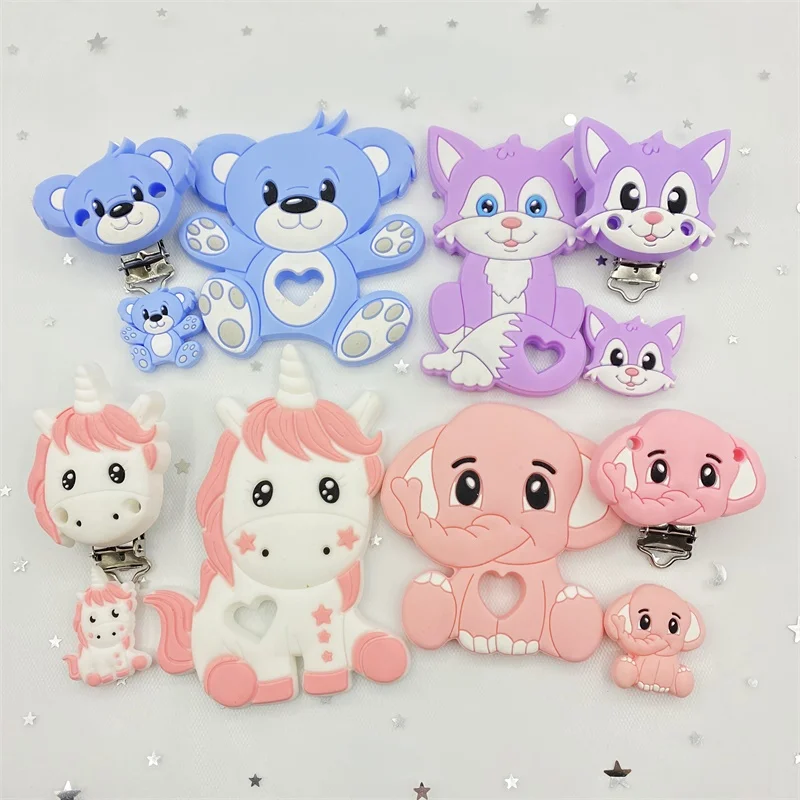 3pc silicone pacifier clip bear DIY combination baby molar teether necklace beads tool care gift round heart accessories