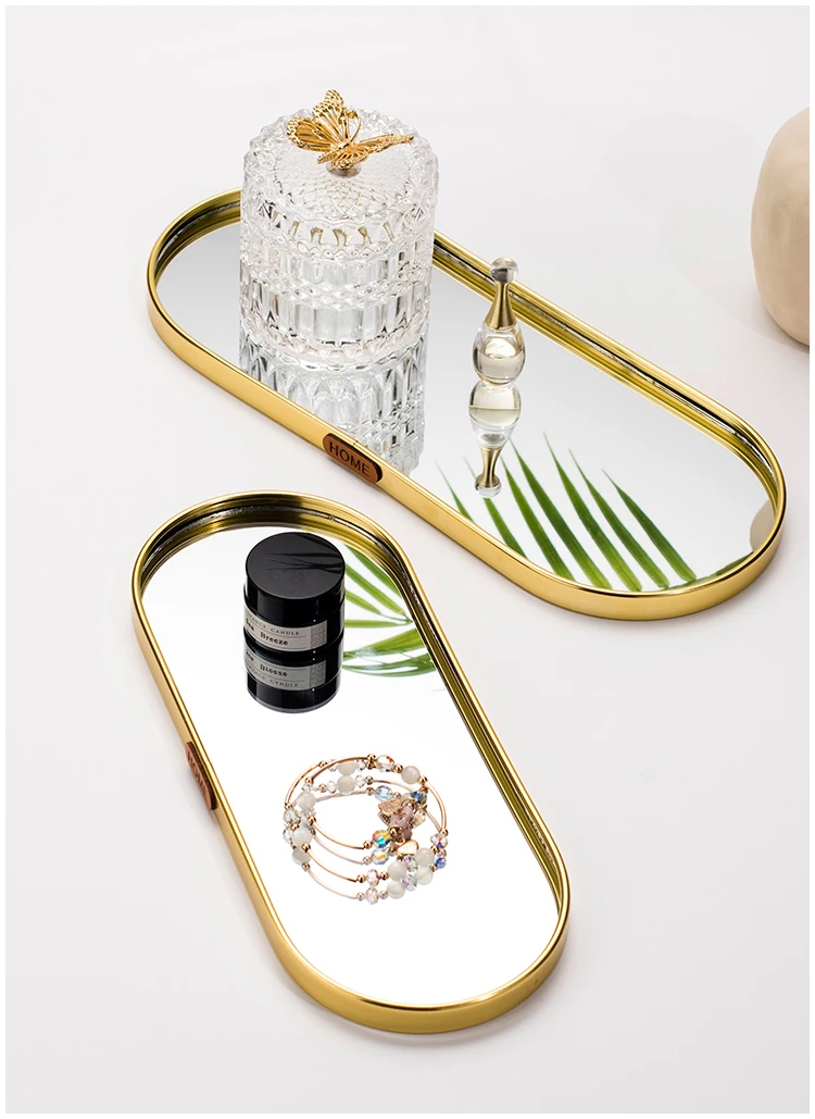 Vassoio a Specchio Oro in Vetro per Profumo, Gioielli, Cosmetici - Portagioie Ottone, Organizer per Trucco Vanità, Comò, Bagno, Camera da Letto