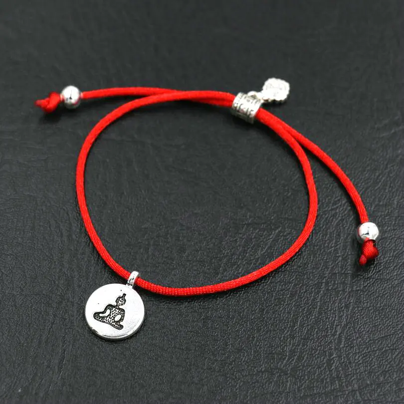 Buddhism Silver Color Red Rope Thread Cords Chakra OM Lotus Buddha Bracelets Girl Boy Kids Couples Love Lucky Jewelry Pulsears