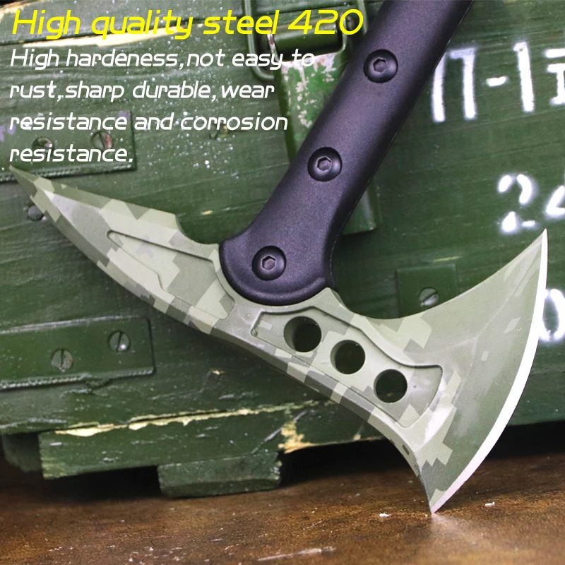 Outdoor multi-functional military green camo hand axe self-defense vehicle titanium color tactical axe logging garden axe