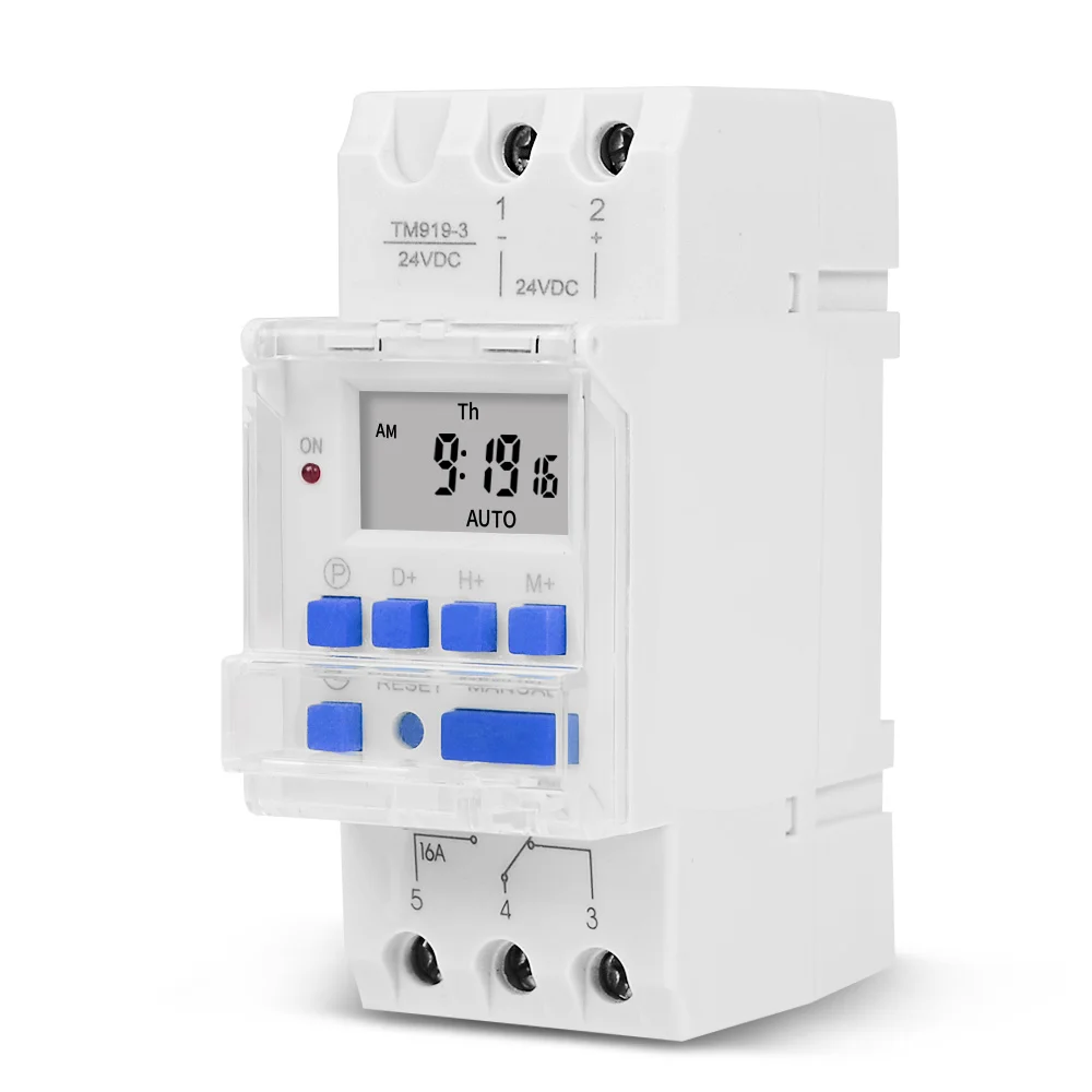 TM919A-3 DC 24V 16A Digital LCD Timer Time Relay Programmer for Pool Gate Sprinklers Control with 1NO/NC Replaceable Battery