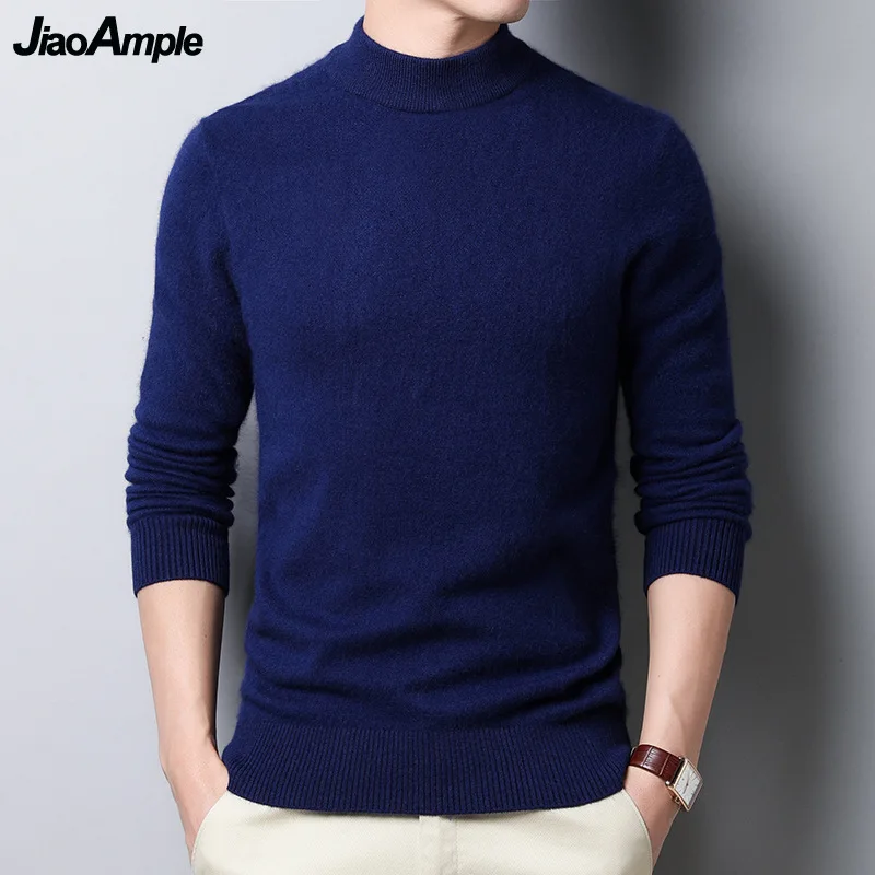 Men\'s Autumn Winter Soft Warm Knitted Sweater Classic Joker Solid Black Mock Neck Long Sleeve Pullovers Man Fashion Casual Tops