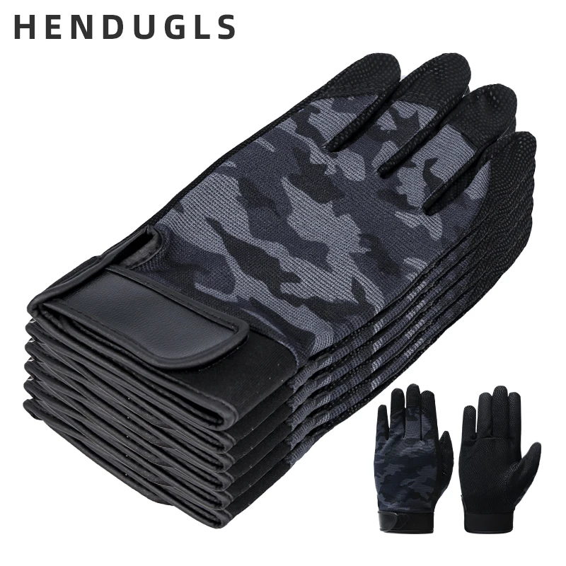 HENDUGLS 5pcs Building Thin Work Gloves Safety Anti-Slip Hunting Camping Picnic Cycling Camouflage Outdoor Sport Fishing 2500MC