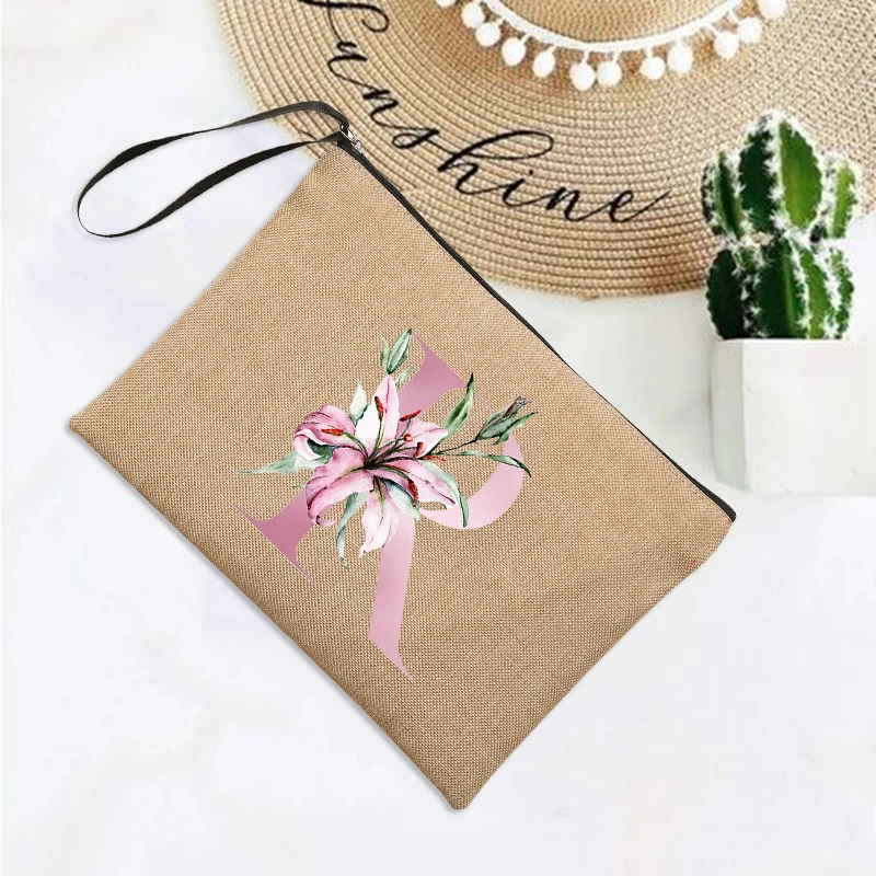 Lily Letter Printed Linen Wristlet Clutch Bag Bachelorette Clutch Beach Holiday Travel Organizer Case Makeup Bags Wedding Gifts