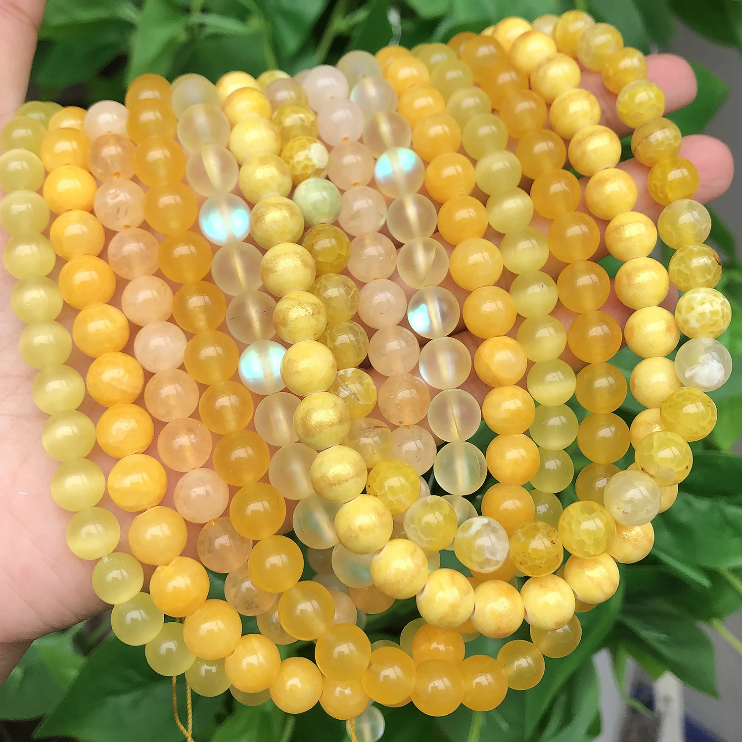 Gold Color Beads Natural Stone Yellow Jade Agate Hematite Lava Round Loose Beads for Jewelry Making DIY Handmade Bracelet 15\'\'