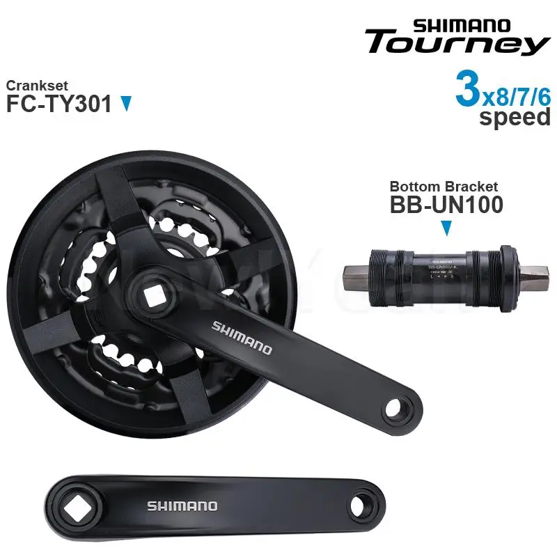 SHIMANO TOURNEY TY - MTB Crankset Groupset include FC-TY301 42-34-24T 170mm 3x8/7/6-speed and Bottom Bracket Original