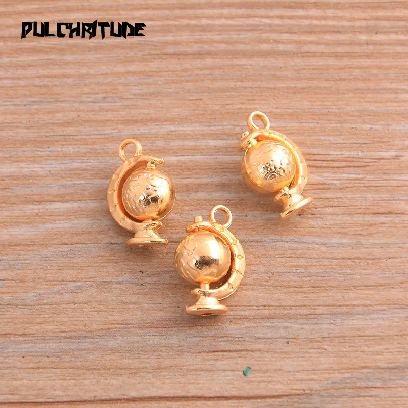 10Pcs 14*18mm Metal Alloy 6 Color 3D Simulation Globe Charms Rotatable Pendants For Jewelry Making DIY Handmade Craft