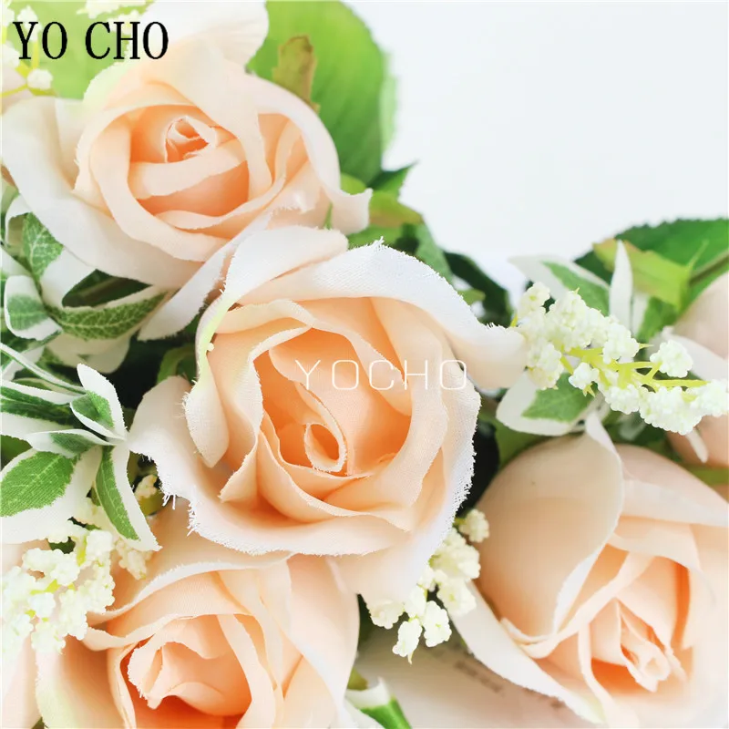 Artificial Rose Flower Bouquet para DIY, Casamento Arranjo Floral Acessórios, Natal Home Decor, Photo Props, 8 Cabeças, 2 PCs