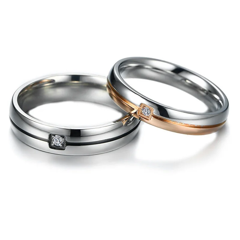 KNOCK  high quality Cubic Zirconia Ring Stainless Steel Shinning Crystal Couple Ring Forever Love For Romantic Wedding Ring