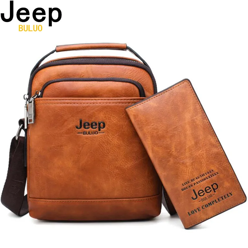 JEEP BULUO Men\'s Travel New Handbags Hot Sale Male Large Split Leather Men Messenger Bag  Man Fashion Crossbody Shoulder Bags