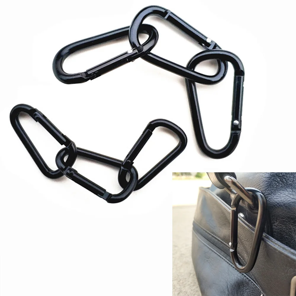 5PC 블랙 알루미늄 Carabiner D-링 키 체인 클립 안전 버클 키 링 스냅 훅 야외 캠핑 여행 스포츠 장비 도구 