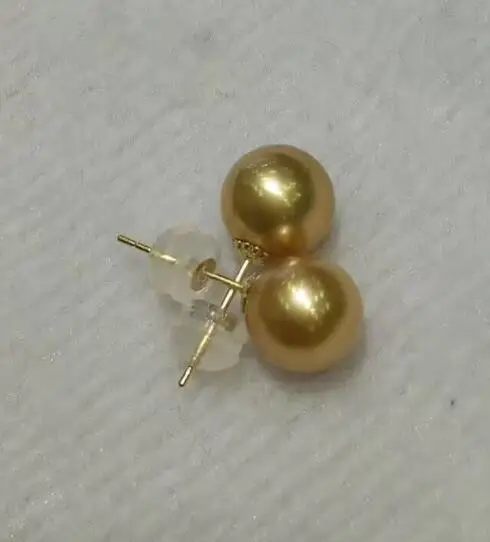 hot sell luxury Noble jewelry natural genuine 9-10mm natural tahitian south sea gold pearl  Freshwater earring