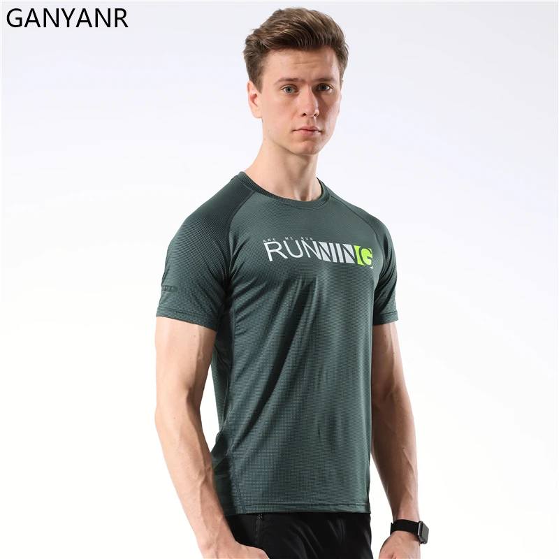 GANYANR Running T-shirt Men Quick Dry Gym Sport Fitness Sportswear Crossfit Fit Training Workout Compression Tees Bodybuilding