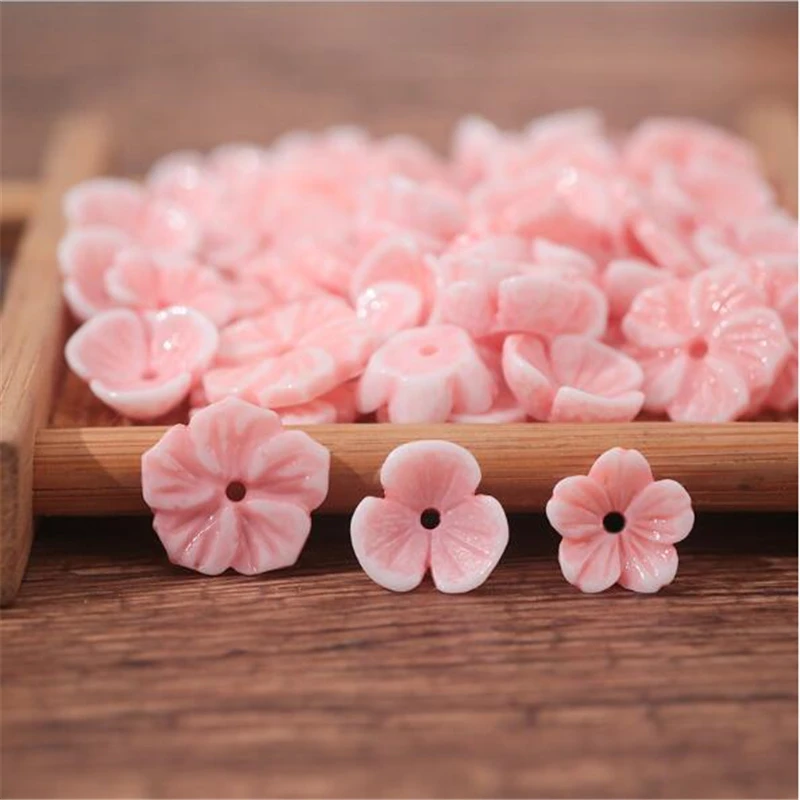 50pcs/lot new pink flower resin beads for diy hair clip jewelry making accessories imitation shell loose beads with hole