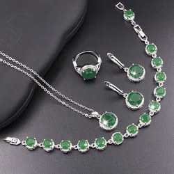 XUTAAYI Jewelry Earrings 925 Silver Wedding Jewelry Sets For Women Jade green Bracelet Rings Bridal Pendant Necklace Set