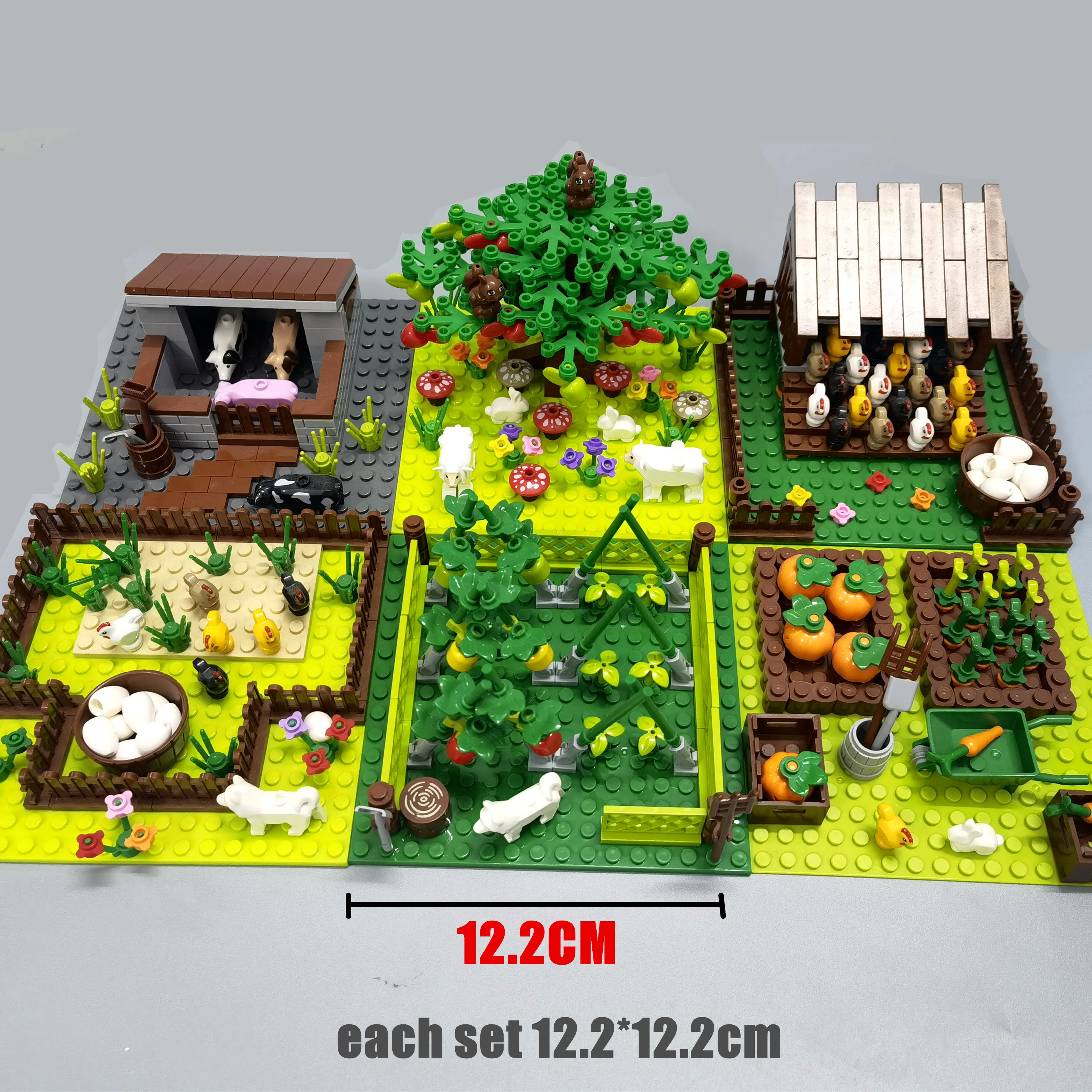 Farm Animals Trees Plants Building Blocks for Kids MOC Compatible Classic Bricks Toys for Children Juguetes Bloques Base Plate