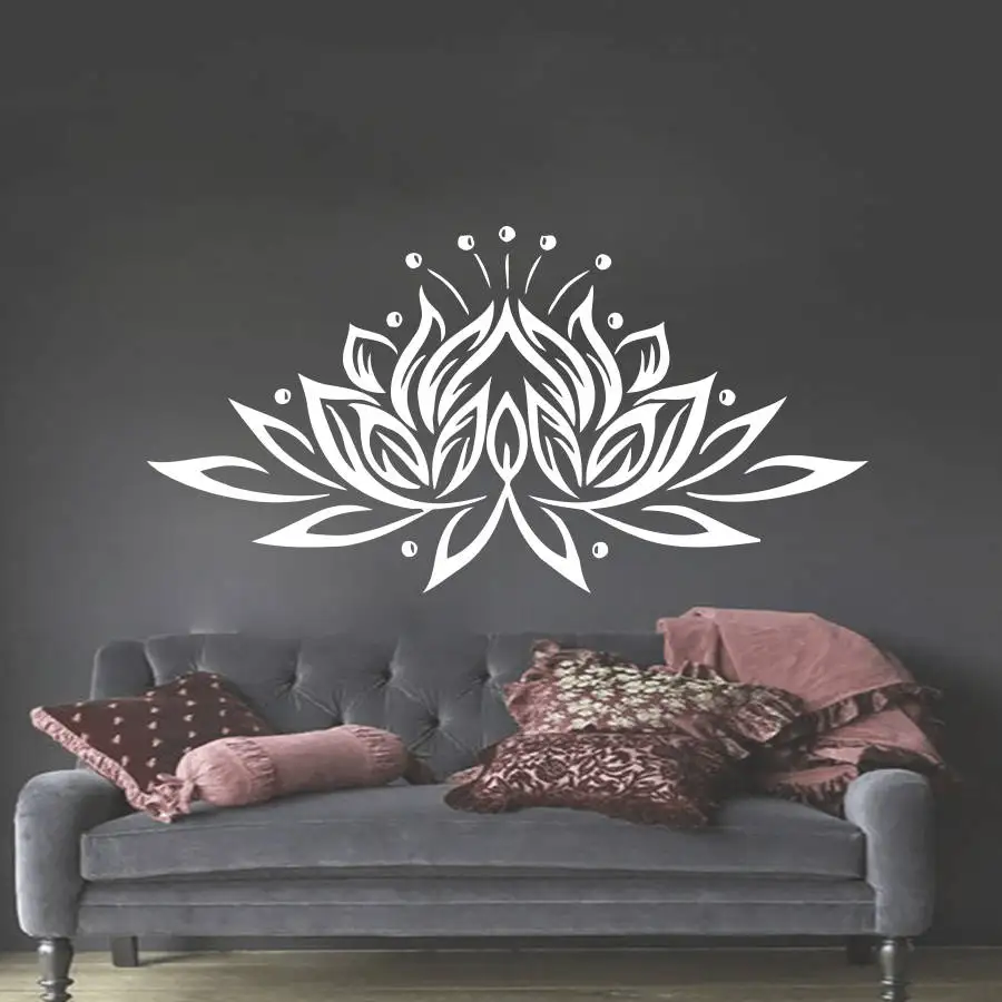 Piękna naklejka ścienna Lotus Mandala Naklejka do sypialni Kwiat lotosu Studio jogi Czeski wystrój Pokój jogi Dekoracja okna ZA205