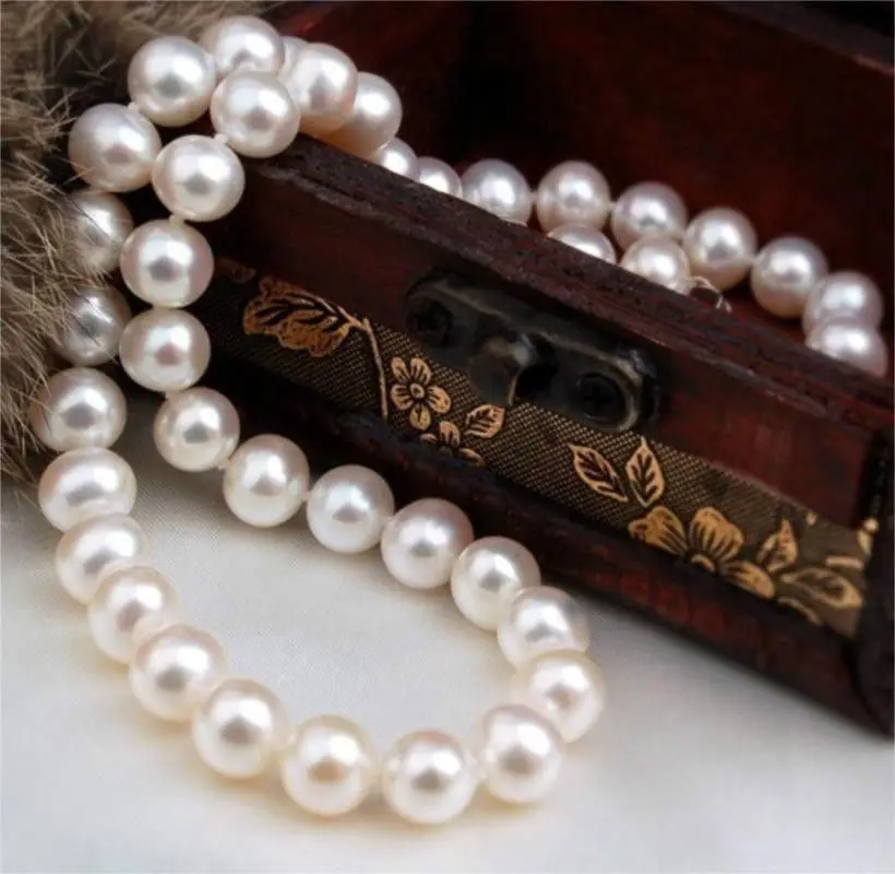 

free shipping classic9-10mm south sea round white pearl necklace 20inch 14KGP