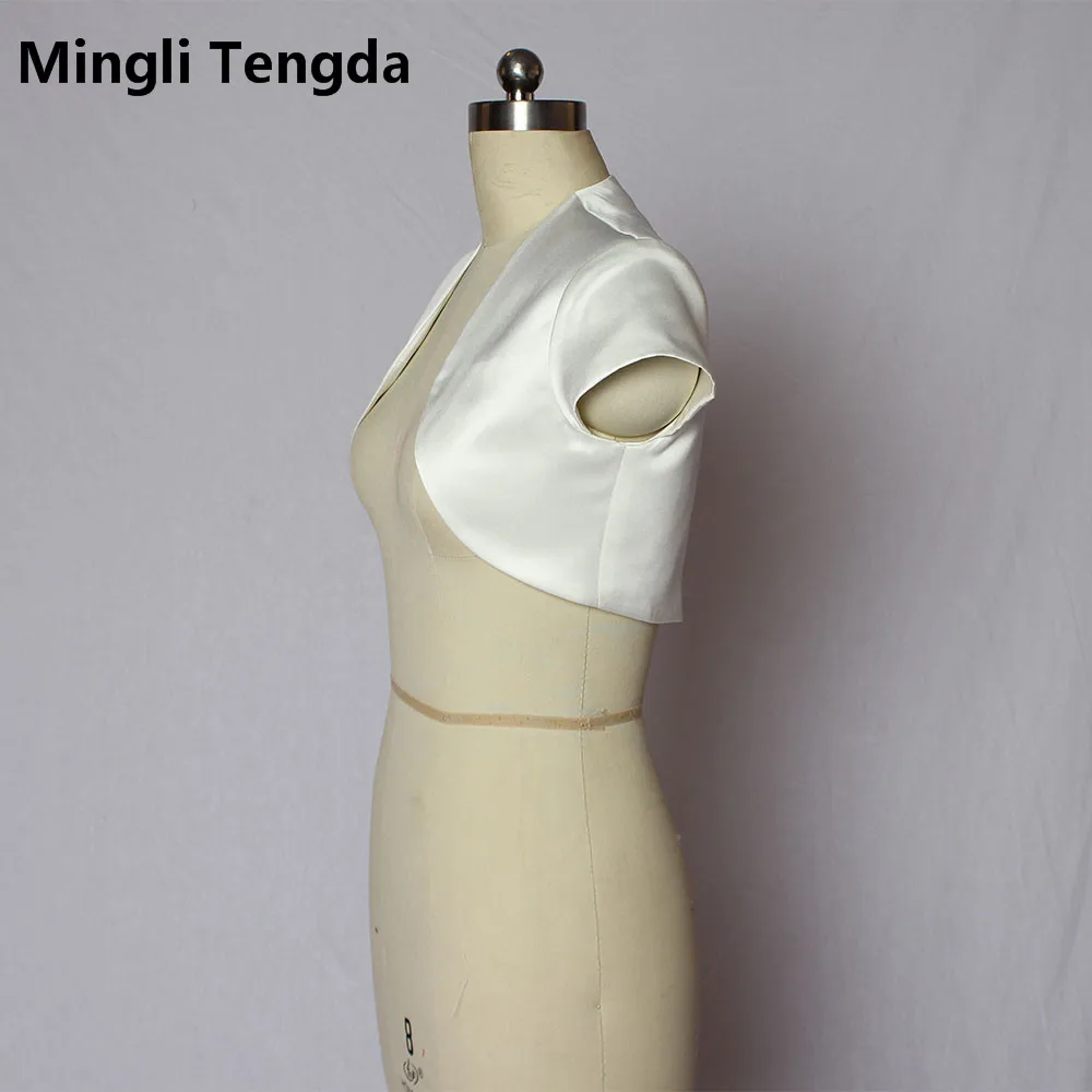 Mingli tengda 2019 novo marfim cetim manga curta casamento bolero/encolher/casaco de noiva/estola/xale/tippet preto/vermelho/ouro/azul real