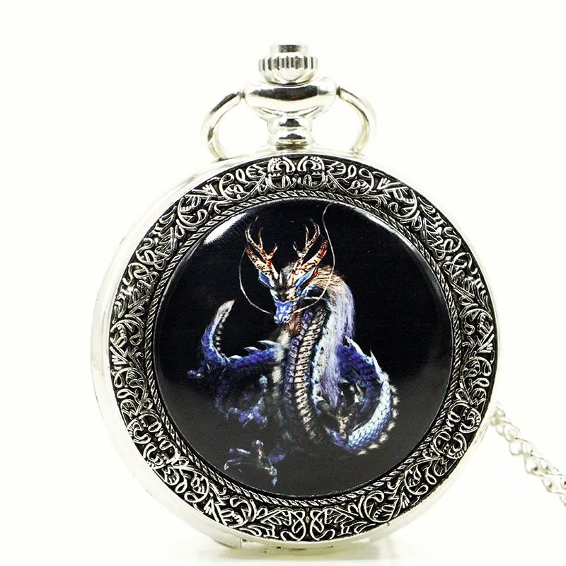 Montre de poche Dragon vintage pour homme, collier pendentif Steampunk, montre à quartz, cadeau