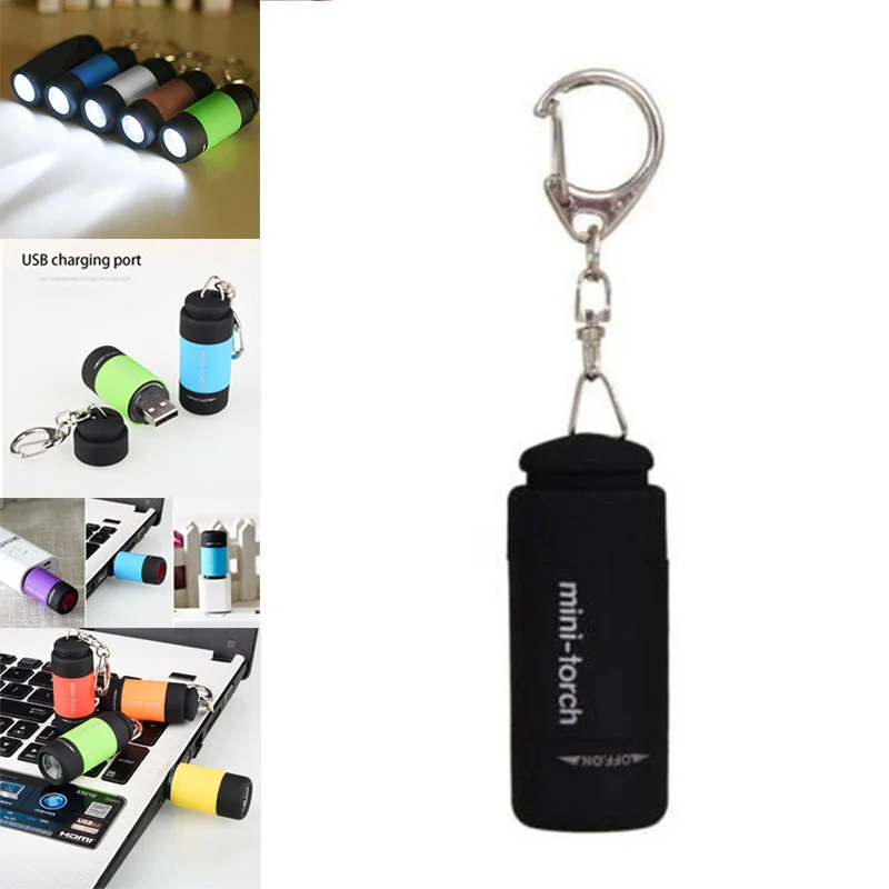 USB Rechargeable Key chain Flashlight Mini Keychain Pocket Torch LED Lamp Outdoor Camping light USB Charger Multi-color