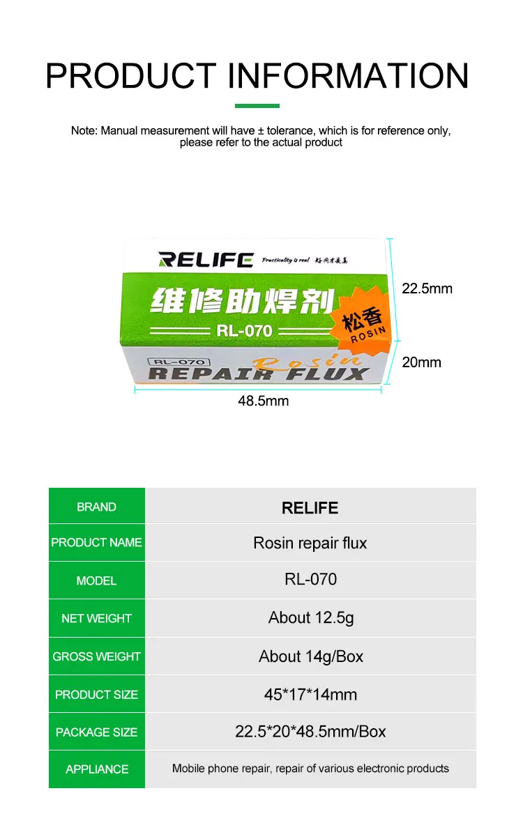 RELIFE RL-070 High Purity Rosin Soldering Paste Is Suitable for Soldering Assistants Electric Soldering Iron Soldering Tin Tools