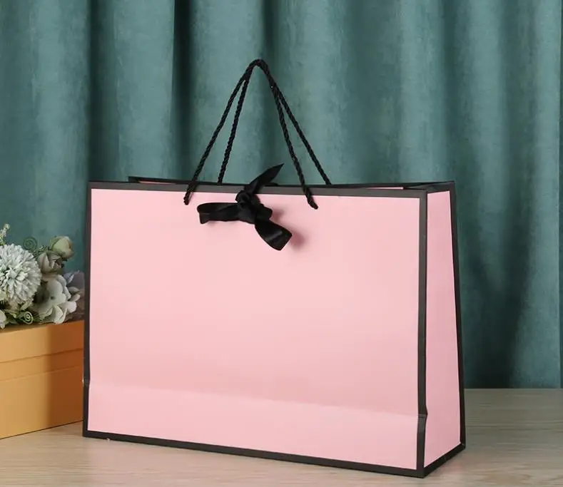 Bolsa De Papel Creativa Para Tienda De Ropa, Bolso De Mano Con Lazo, Regalo Rosa, Tipo Personalizable