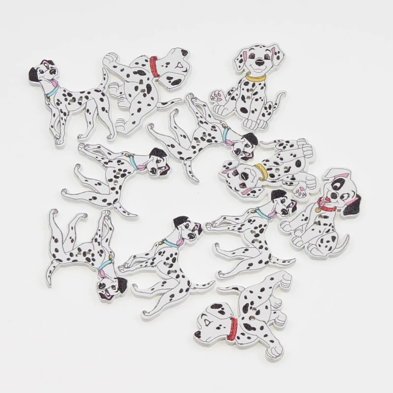 50pcs Mixed Animals Dalmatian Scrapbooking 2Hole Wooden Buttons For DIY Children Clothing Sewing Accessories Button Decoration