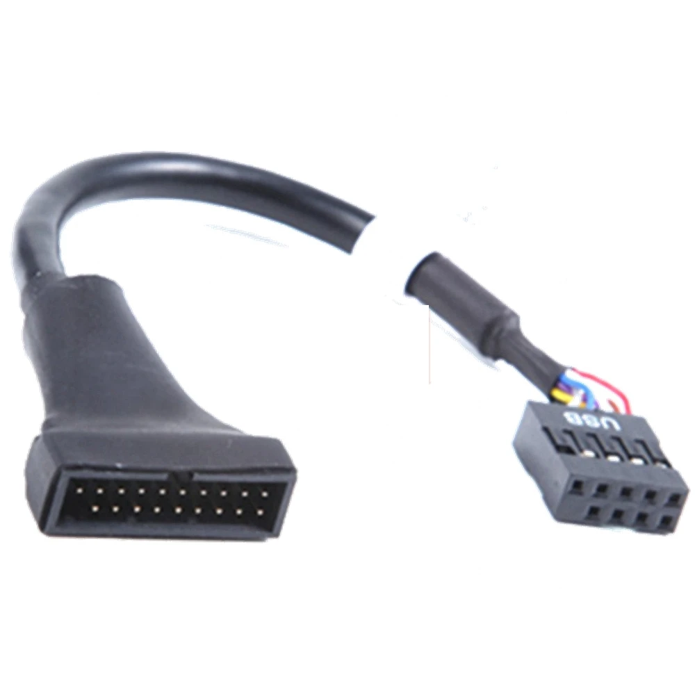 Black USB 2,0 9 pin casing Male to motherboard USB 3,0 20pin Female adapter cable adapter for PC computer