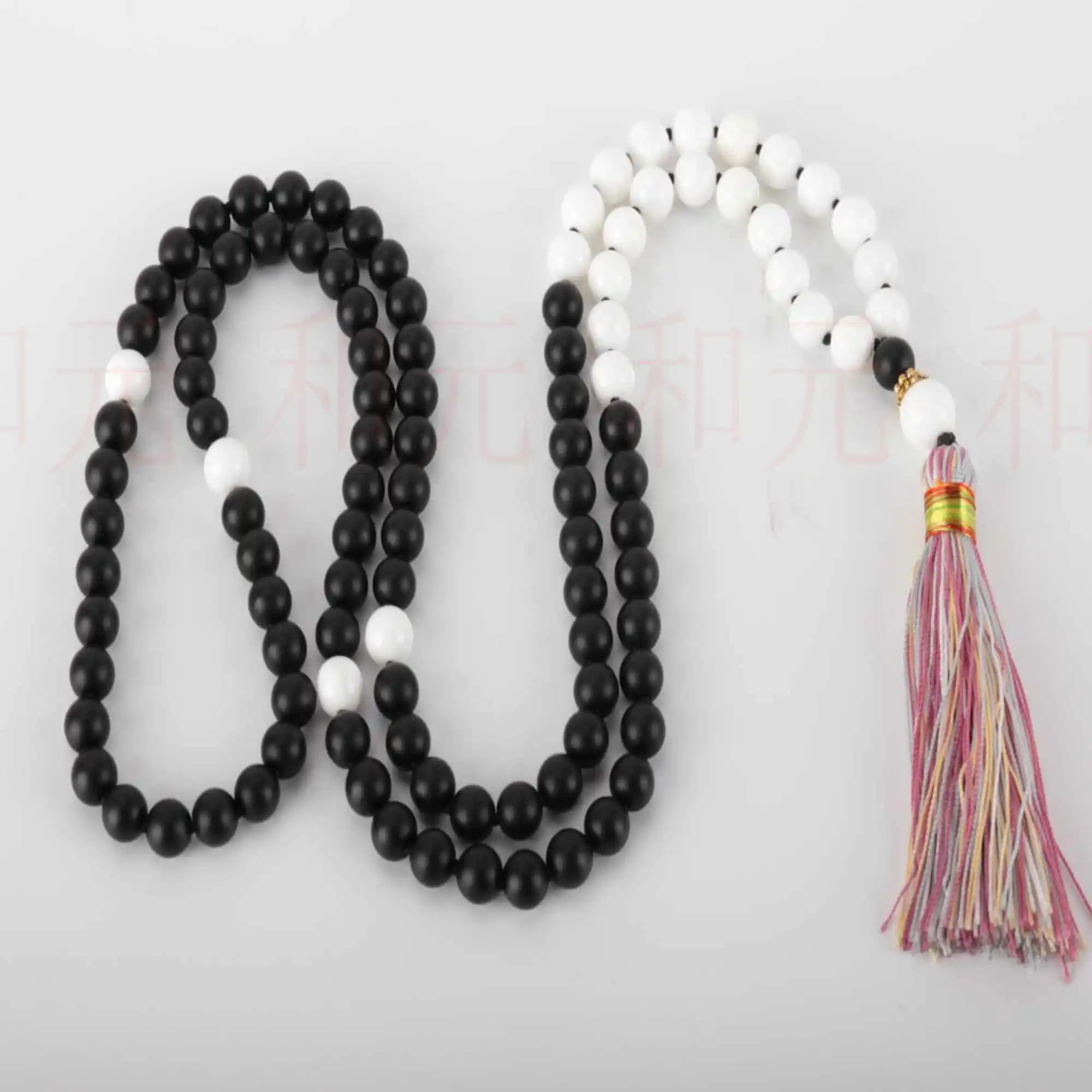 

6mm 108 knot Natural black agate white tridacna bead necklace Christmas spread Mental Chain Blessing Diy Cuff National Style