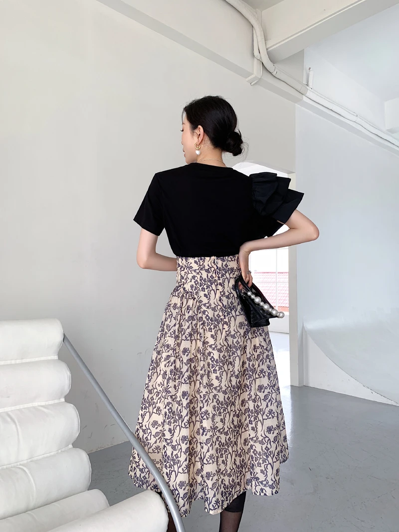 CHEERART Goth High Waist Floral Long Skirt Women 2021 Bottoms A Line Vintage Flowy Flower Summer Skirt Elegant Gothic Clothes