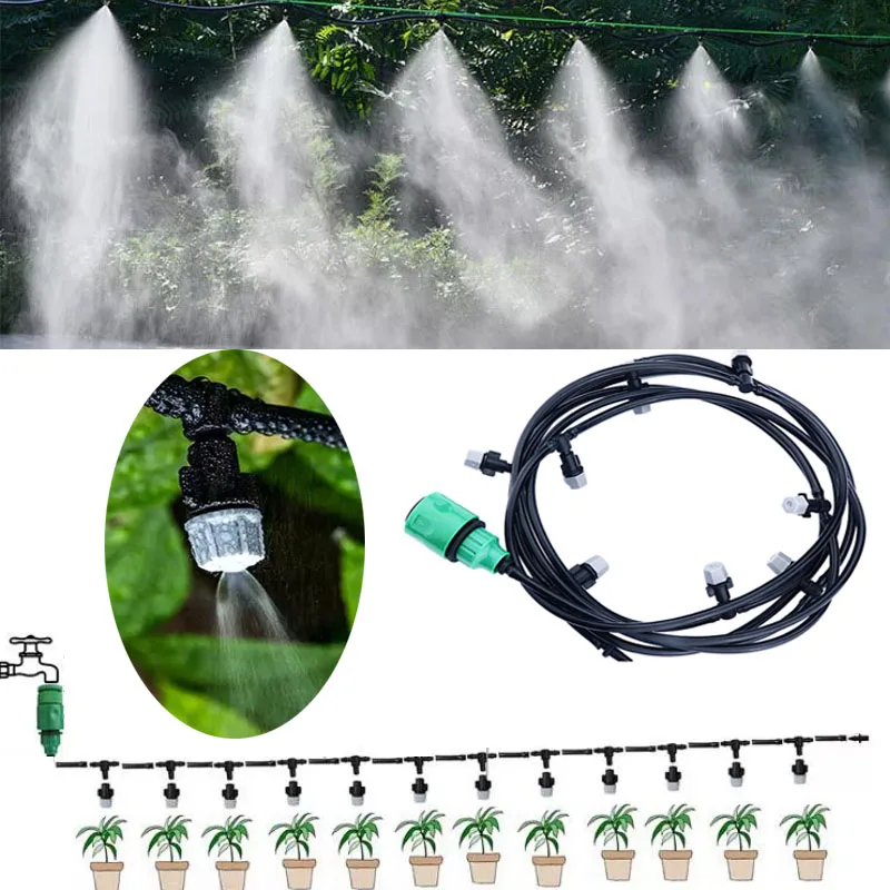 

1 Kit Garden Portable Automatic Nozzles Misting Watering Fog Irrigation Sprayer System 10M Hoses With 10 Pcs Nozzles