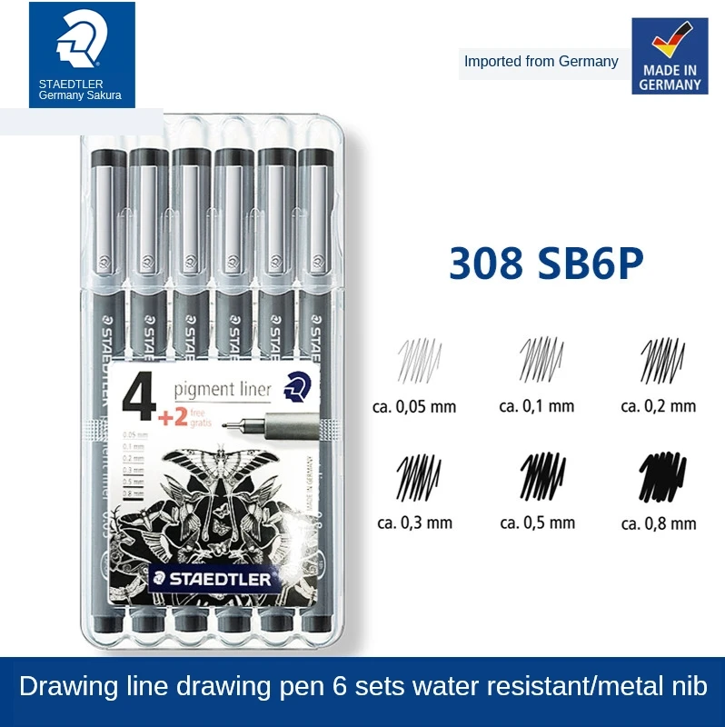 

Staedtler 308 SB6P Drawing Pen Pigment Liner 6pcs Set 0.05/0.1/0.2/0.3/0.5/0.8mm School & Office Supplies