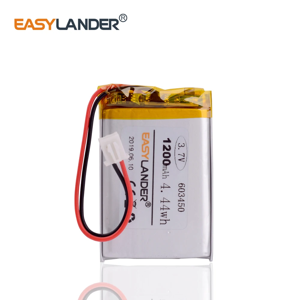 JST2.54 2P 603450   Batería recargable de polímero de iones de litio de 3,7 V y 1200 mAh 603550 063450