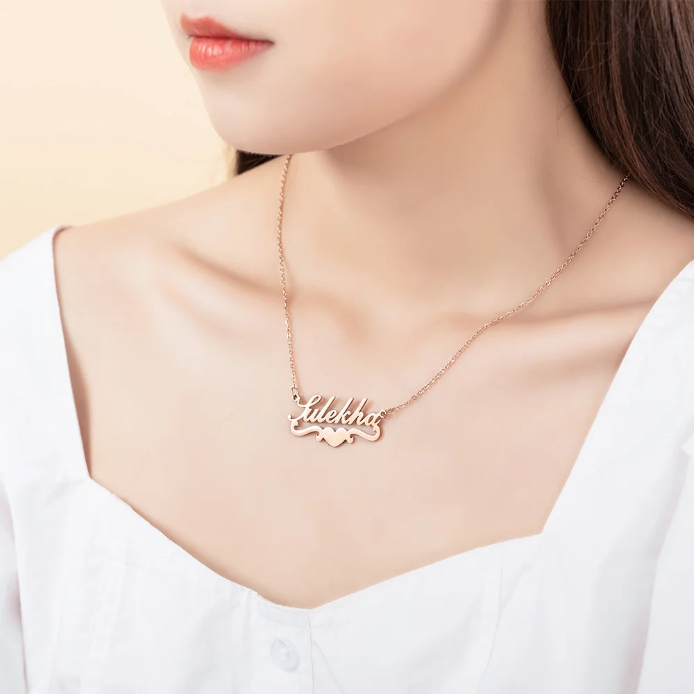 AILIN 18K Gold Plated Name Necklace Women Nameplate Pendant Necklace Stainless Steel Custom Necklace Personalized Jewelry Gifts
