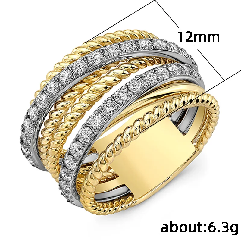 2024 Trend Exquisite Multi-Circle Two-Tone Micro Inlaid Zircon Ring Wedding Rings For Women Jewelry For Women Bijouterie Female