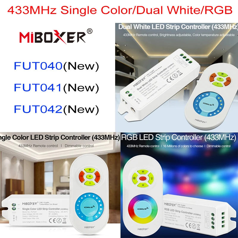 

New 433MHz Single Color Dual White RGB LED Strip Controller FUT040 Miboxer DC12V~24V 12A Dimming Brightness Adjustable Lamp Tape