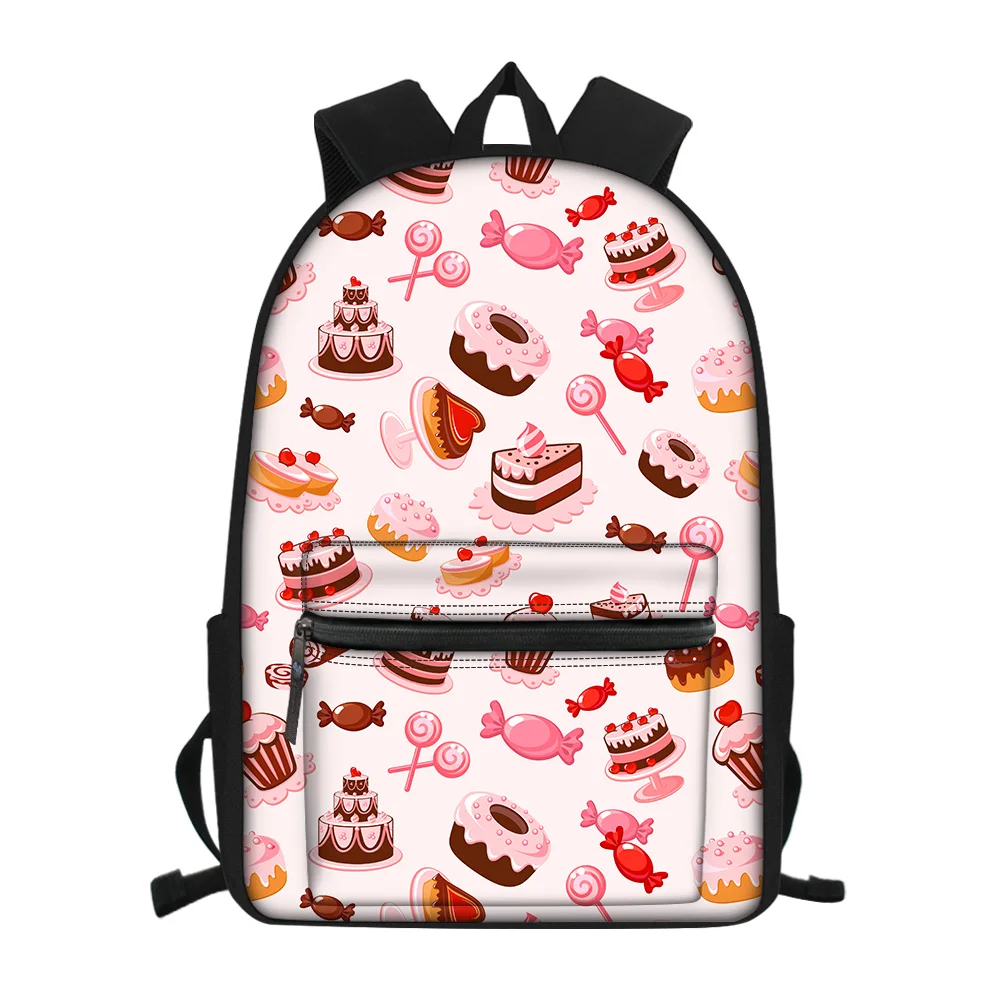 Pink Junior Girls 17inch Schoolbag Delicious Cake Dessert Lover Pattern School Bags for Kids Best Gift Mochila Escolar