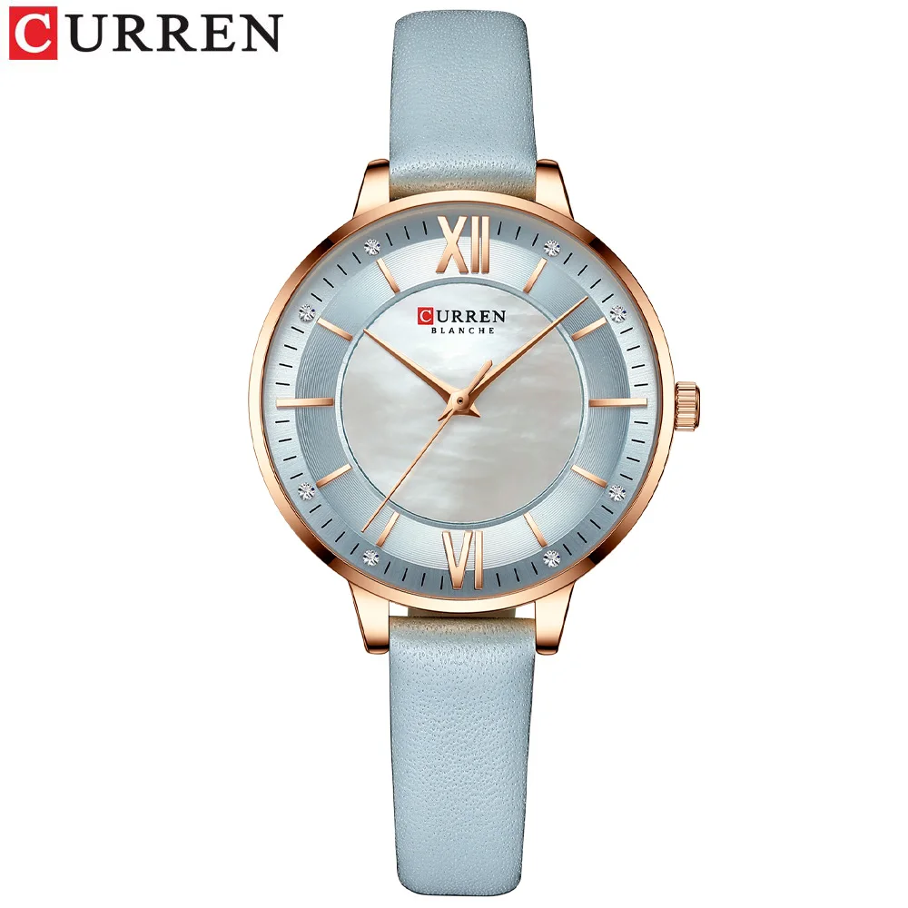 New CURREN Woman Watch Top Luxury Brand Elegant Ladies Quartz Wristwatches with Leather Strap Charming Design Girl Clock