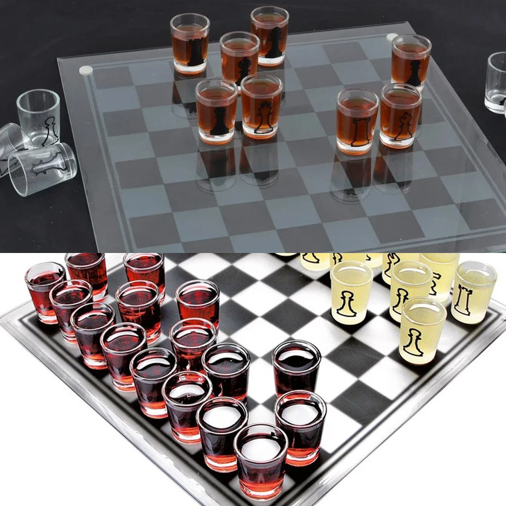 International Chess Set Interactive Glass Chess Board Drinking Game Set Exquisite Workmanship Entertainment Board Game For Party