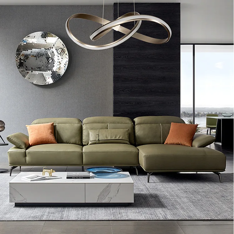 Modern minimalist leather sofa L-shaped leather sofa with leather down combination