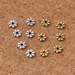 100pcs/Lot Antique Gold/Silver Color Small Snowflake Bead Spacer 5.5mm Metal Handmade Flat Beads Separator DIY Jewelry Making