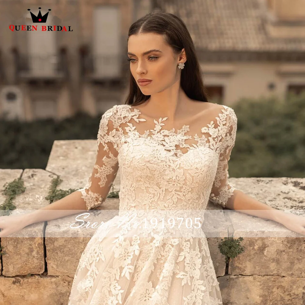 Elegante linha a vestidos de casamento 3/4 mangas tule rendas apliques formal vestido de noiva 2023 novo design feito sob encomenda ds37