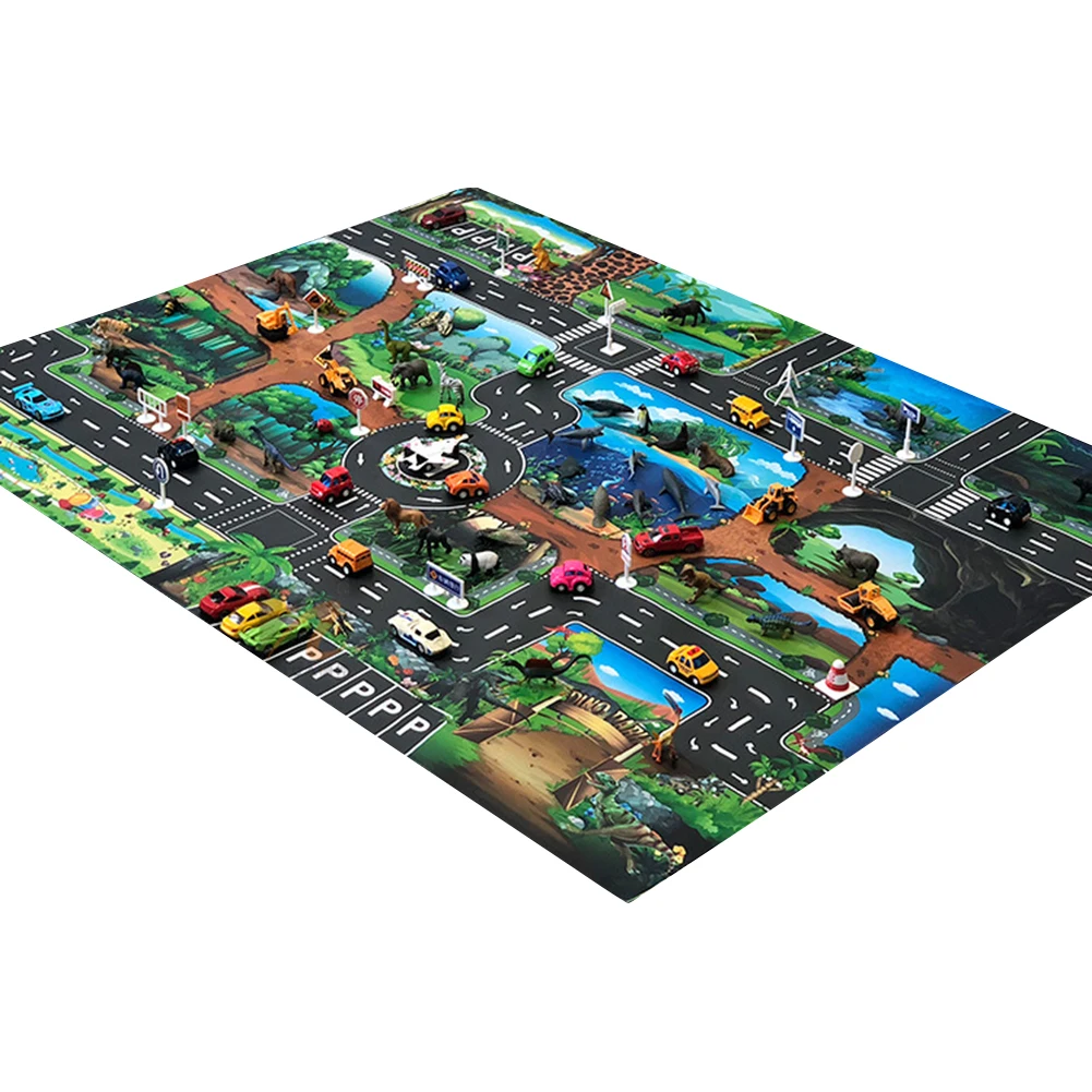 Play Mat 100x130cm Traffic Route Dinosaur World Pattern  Pad Carpet Room Decor Playmat Play orthopedic rug for children