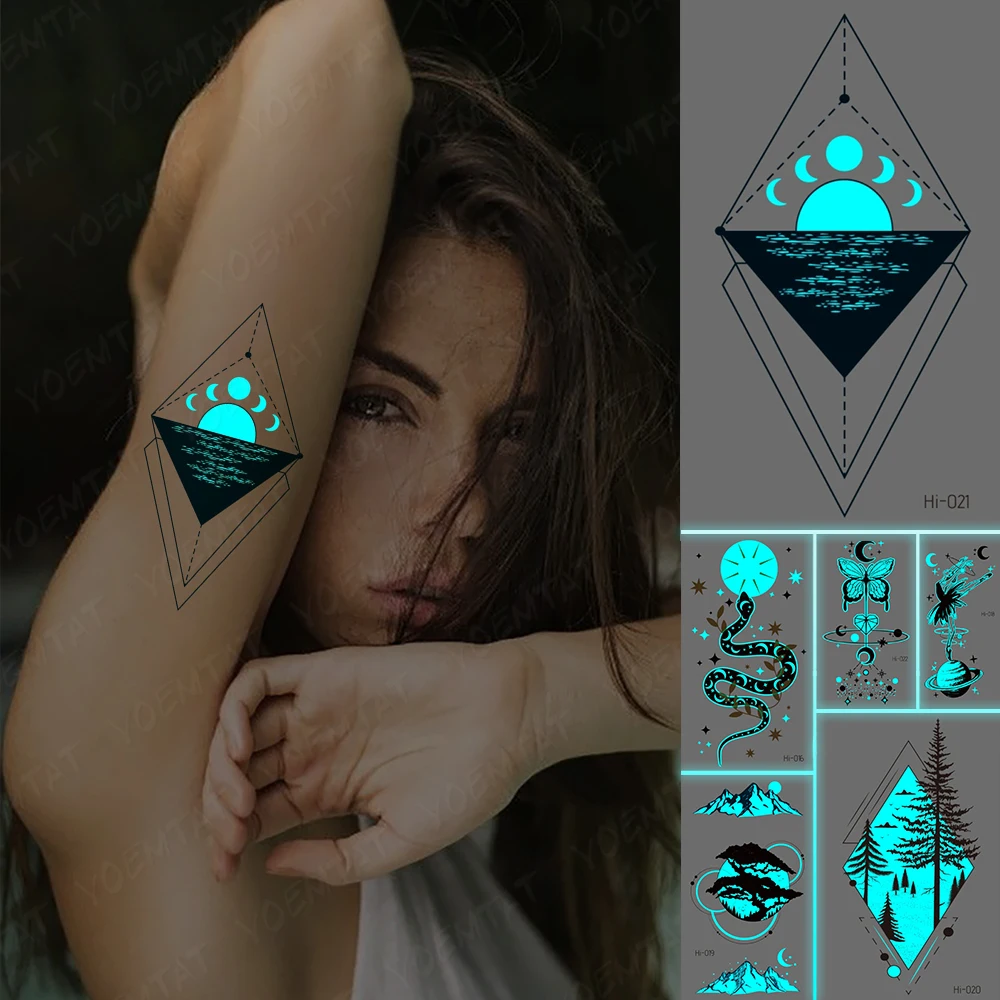 

Luminous Tattoos Coast Sunrise Forest Animal Deer Transfer Waterproof Temporary Tattoo Stickers Women Men Body Art Flash Tattoo